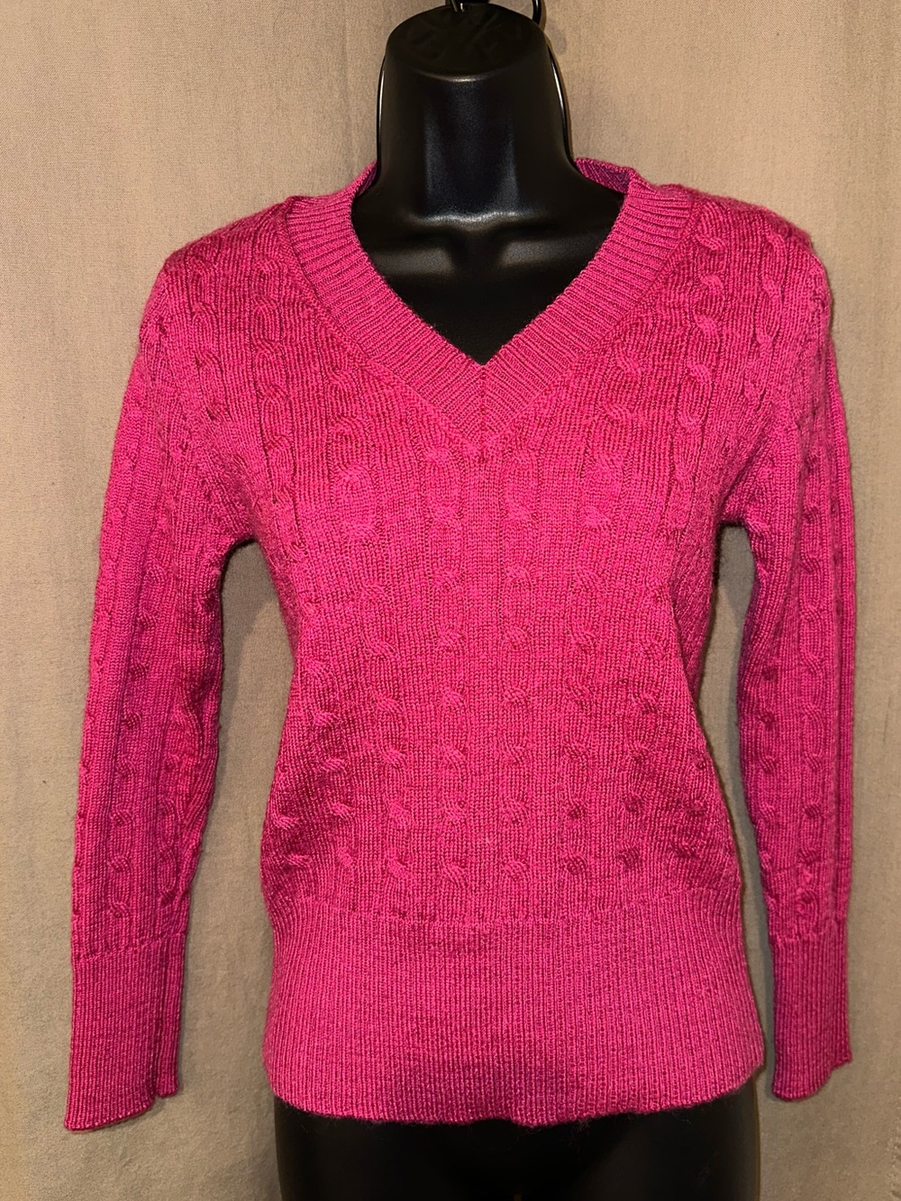 Falls Creek Women's V‑Neck Cable Knit Sweater - Hot Pink